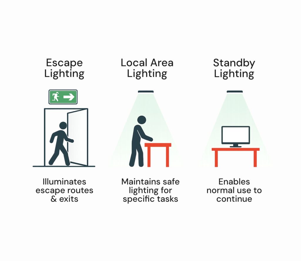 Expansion of scope - graphic showing the new Emergency Lighting Guidance and what each type of lighting entails